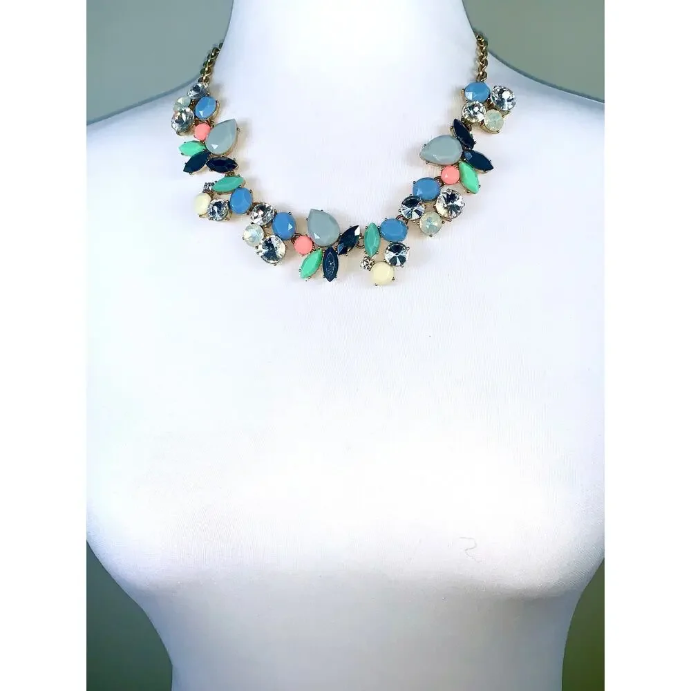 J. Crew Multicolor Pastel Crystal Cluster Party Statement Necklace EUC